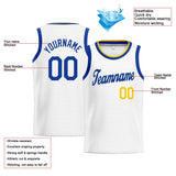 Custom Stitched Basketball Jersey for Men, Women And Kids White-Blue-Yellow