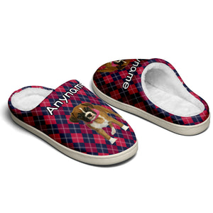 Custom Your Own Personalized Cotton Slippers for Dog Cat Lover Add Any Text Photoes Pink&Navy Diamond