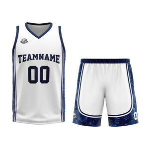 Custom White Dark Blue Basketball Jersey Uniform Suit Printed Your Logo Name Number