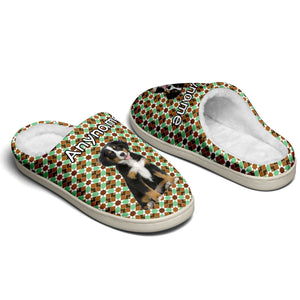 Custom Your Own Personalized Cotton Slippers for Dog Cat Lover Add Any Text Photoes White&Light Green&Brown