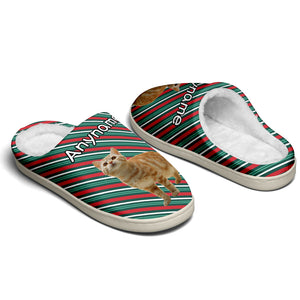 Custom Your Own Personalized Cotton Slippers for Dog Cat Lover Add Any Text Photoes Red&Green&White Christmas