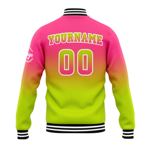 Custom Gradient Varsity Jacket Letterman jacket for Men, Women and Youth Pink Chartreuse