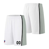 Custom basketball jersey shorts for men and women. Embroidered and printed name, number and logo White&Grey