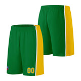 Custom basketball jersey shorts for men and women. Embroidered and printed name, number and logo Green&Yellow