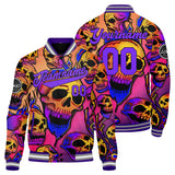 Custom Psychedelic Skeleton & Pink Purple Varsity Jacket for Men Women and Youth with Personalized Letterman Jacket