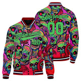 Custom Psychedelic Skeleton & Red Green Varsity Jacket for Men Women and Youth with Personalized Letterman Jacket