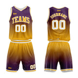 custom stripe gradient basketball suit for adults and kids  personalized jersey purple-yellow