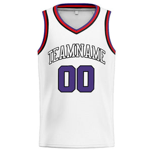 Custom Stitched Basketball Jersey for Men, Women And Kids White-Purple-Black-Red