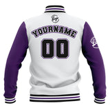 Custom White Purple Black Waterproof Varsity Jackets Personalized Stitched Name Number Logo to Letterman Jackets