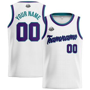 Custom Stitched Basketball Jersey for Men, Women  And Kids White-Purple-Teal