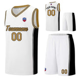 Custom basketball jersey shorts for men and women. Embroidered and printed name, number and logo White