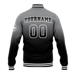 Custom Gradient Varsity Jacket Letterman jacket for Men, Women and Youth Grey Black