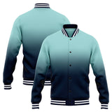 Custom Gradient Varsity Jacket Letterman jacket for Men, Women and Youth Light Teal Navy