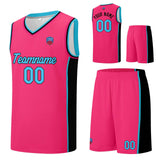 Custom basketball jersey shorts for men and women. Embroidered and printed name, number and logo Pink&Black&Light Blue