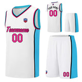 Custom basketball jersey shorts for men and women. Embroidered and printed name, number and logo White