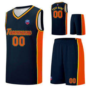 Custom basketball jersey shorts for men and women. Embroidered and printed name, number and logo Navy