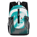 Customize Teal White Sports Backpacks Featuring Personalized Names, Numbers and Logos