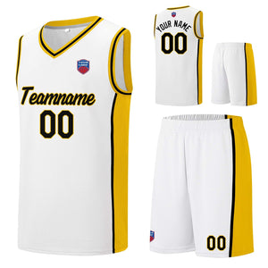 Custom basketball jersey shorts for men and women. Embroidered and printed name, number and logo White