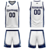 Custom White Dark Blue Basketball Jersey Uniform Suit Printed Your Logo Name Number