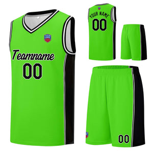 Custom basketball jersey shorts for men and women. Embroidered and printed name, number and logo Neon Green