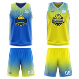 Custom Reversible Basketball Suit for Adults and Kids Personalized Jersey Blue-Yellow