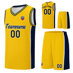 Custom basketball jersey shorts for men and women. Embroidered and printed name, number and logo Yellow