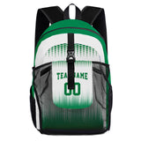 Customize White Green Sports Backpacks Featuring Personalized Names, Numbers and Logos