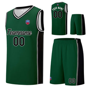 Custom basketball jersey shorts for men and women. Embroidered and printed name, number and logo Dark Green