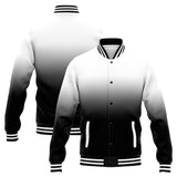 Custom Gradient Varsity Jacket Letterman jacket for Men, Women and Youth White Black