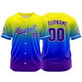 Custom Full Print Design Baseball Jersey purple-blue-yellow