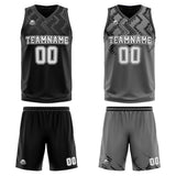 Custom Black Grey Reversible Basketball Suit for Adults and Kids Personalized Jersey