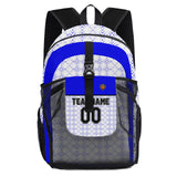 Customize Royal White Sports Backpacks Featuring Personalized Names, Numbers and Logos