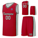 Custom basketball jersey shorts for men and women. Embroidered and printed name, number and logo Red&Grey