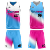 Custom Reversible Basketball Suit for Adults and Kids Personalized Jersey White-Hot Pink-Light Blue