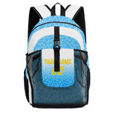 Customize Light Blue White Sports Backpacks Featuring Personalized Names, Numbers and Logos