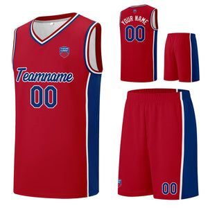 Custom basketball jersey shorts for men and women. Embroidered and printed name, number and logo Red