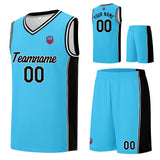 Custom basketball jersey shorts for men and women. Embroidered and printed name, number and logo Light Blue