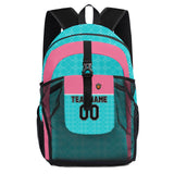 Customize Pink Aqua Sports Backpacks Featuring Personalized Names, Numbers and Logos