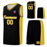 Custom basketball jersey shorts for men and women. Embroidered and printed name, number and logo Black&Yellow