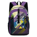 Customize Purple White Yellow Sports Backpacks Featuring Personalized Names, Numbers and Logos