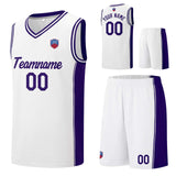 Custom basketball jersey shorts for men and women. Embroidered and printed name, number and logo White