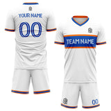 custom soccer set jersey kids adults personalized soccer white-blue