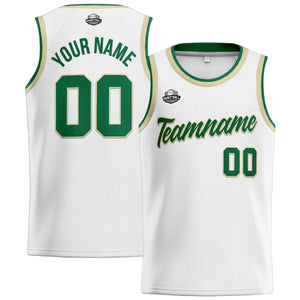 Custom Stitched Basketball Jersey for Men, Women  And Kids White-Green-Cream