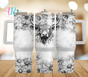 40oz Tumbler - Black and White Highland 2