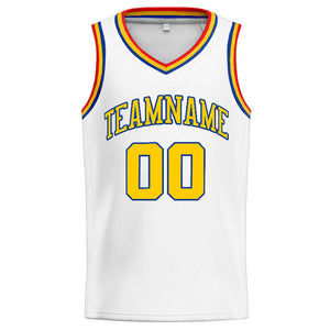 Custom Stitched Basketball Jersey for Men, Women And Kids White-Yellow-Royal-Red