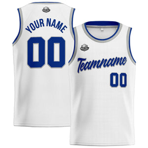 Custom Stitched Basketball Jersey for Men, Women  And Kids White-Royal-Gray