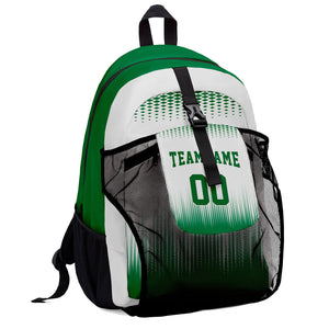 Customize White Green Sports Backpacks Featuring Personalized Names, Numbers and Logos