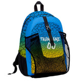 Customize Blue Yellow Sports Backpacks Featuring Personalized Names, Numbers and Logos