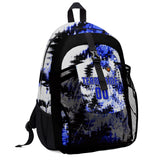 Customize White Blue Sports Backpacks Featuring Personalized Names, Numbers and Logos