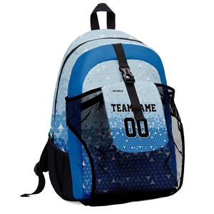 Customize Sky Blue Sports Backpacks Featuring Personalized Names, Numbers and Logos